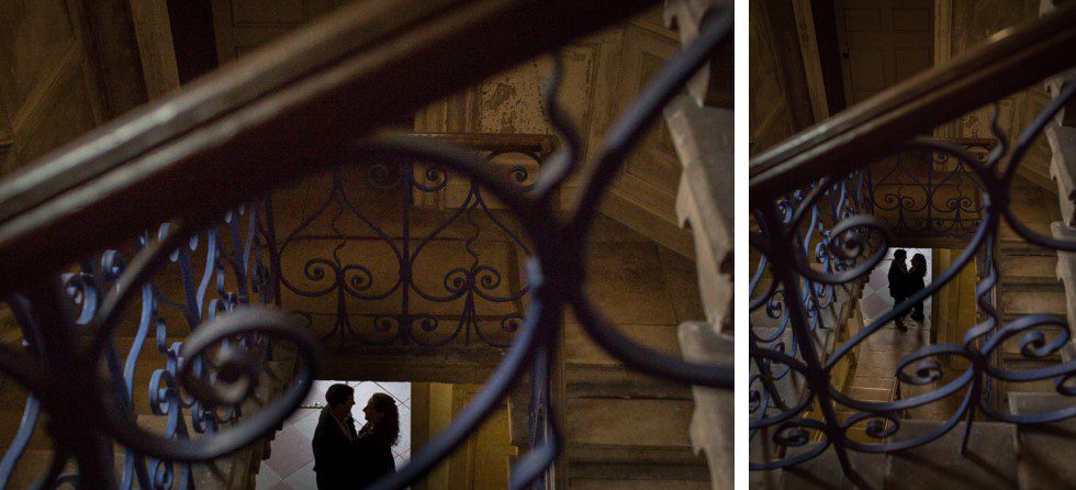Pre Wedding shoot Hampton Court Palace Couple silhouette in Cloisters at Hampton Court Palace