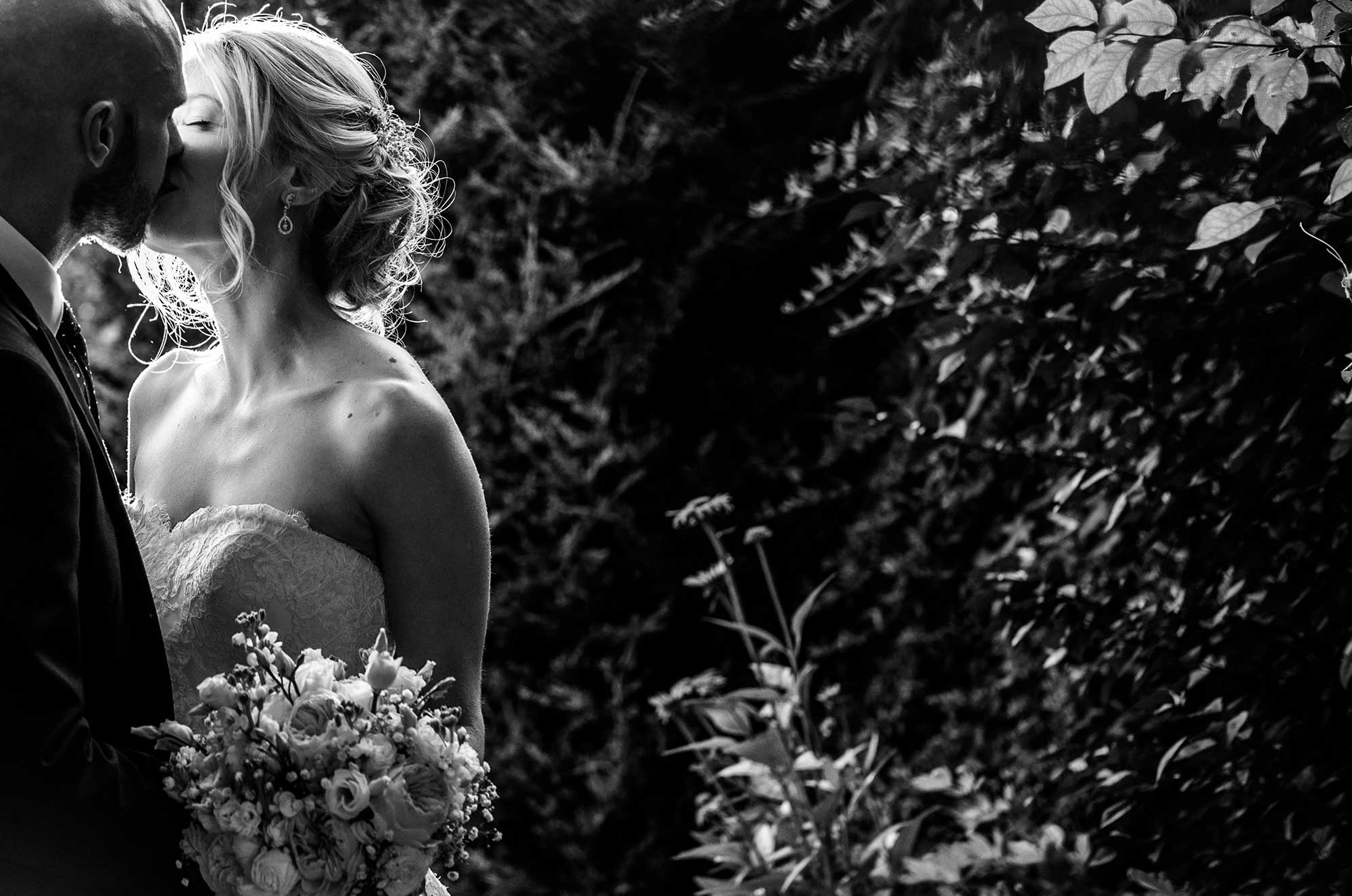 Bride and groom black and white portrait