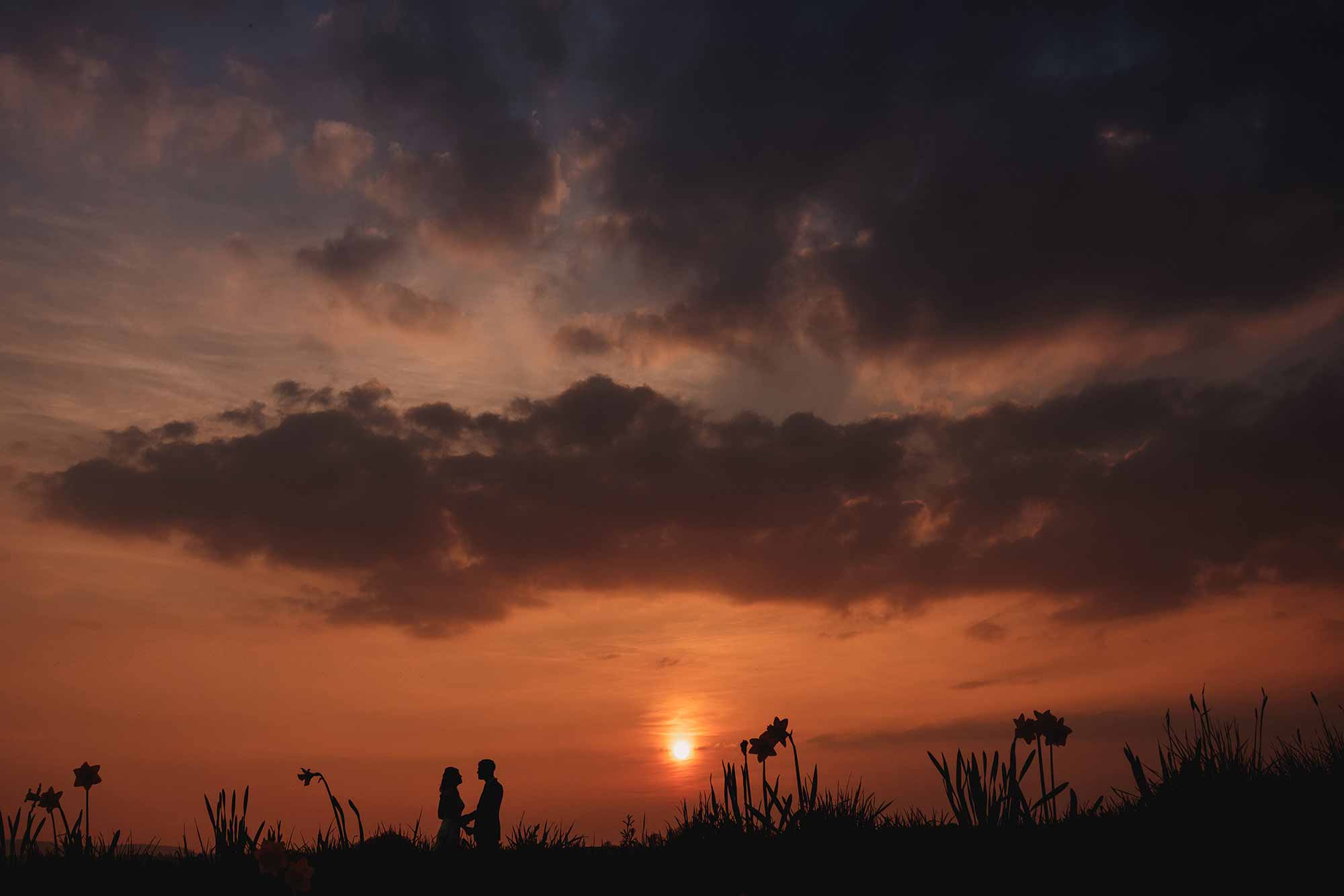 wedding spring sunset at Grittenham Barn