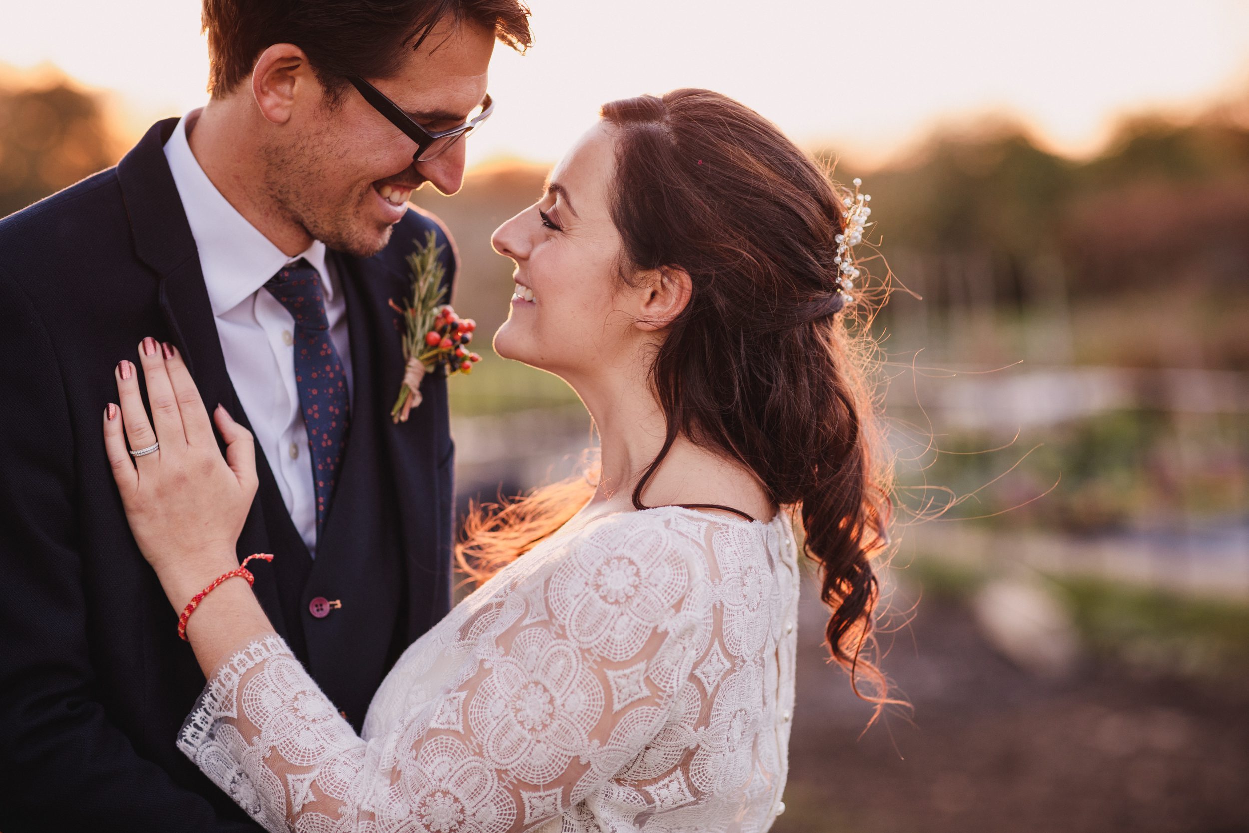 Couple close at their Grittenham Barn wedding