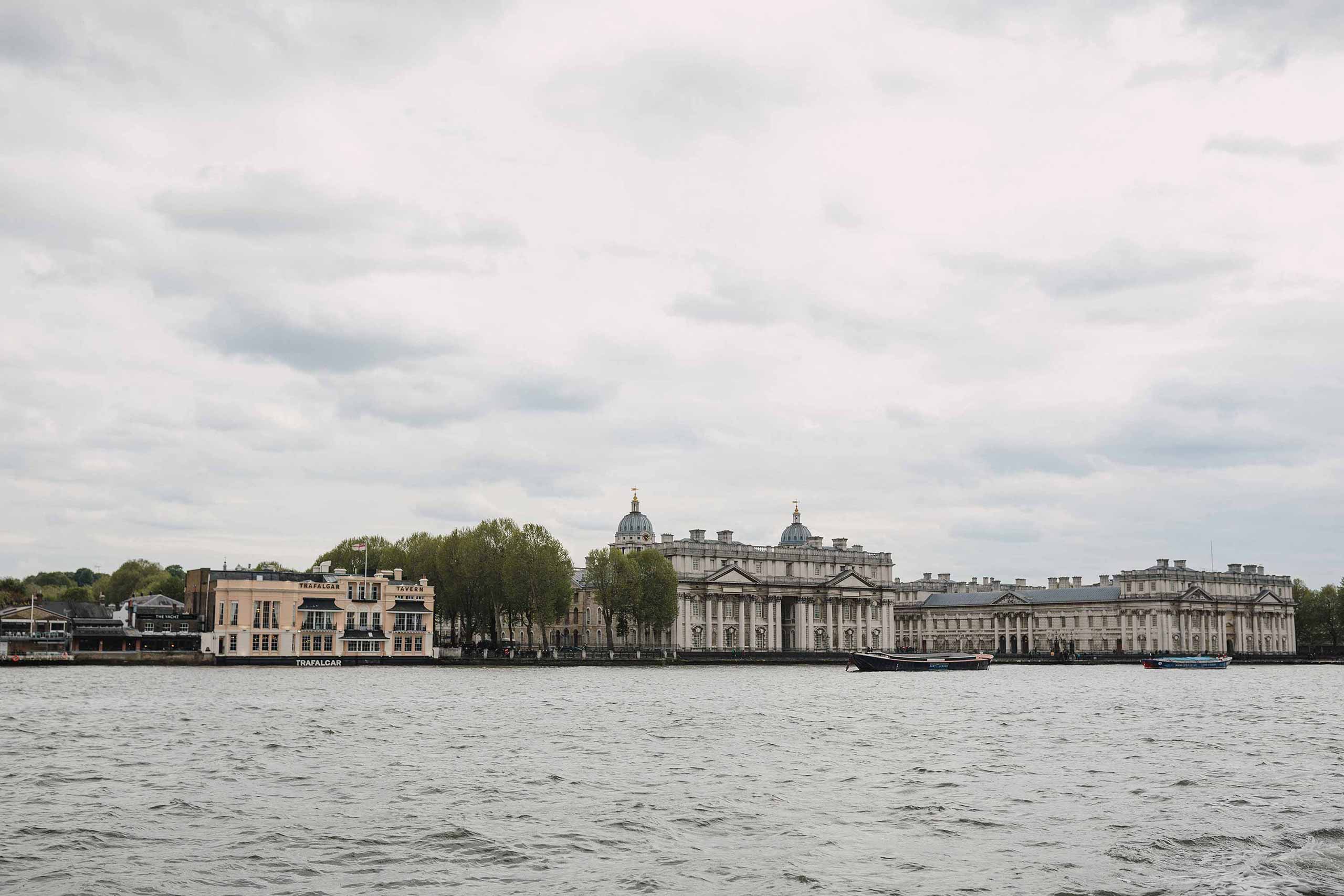 View of Greenwich Naval College from a river boat on the Thames