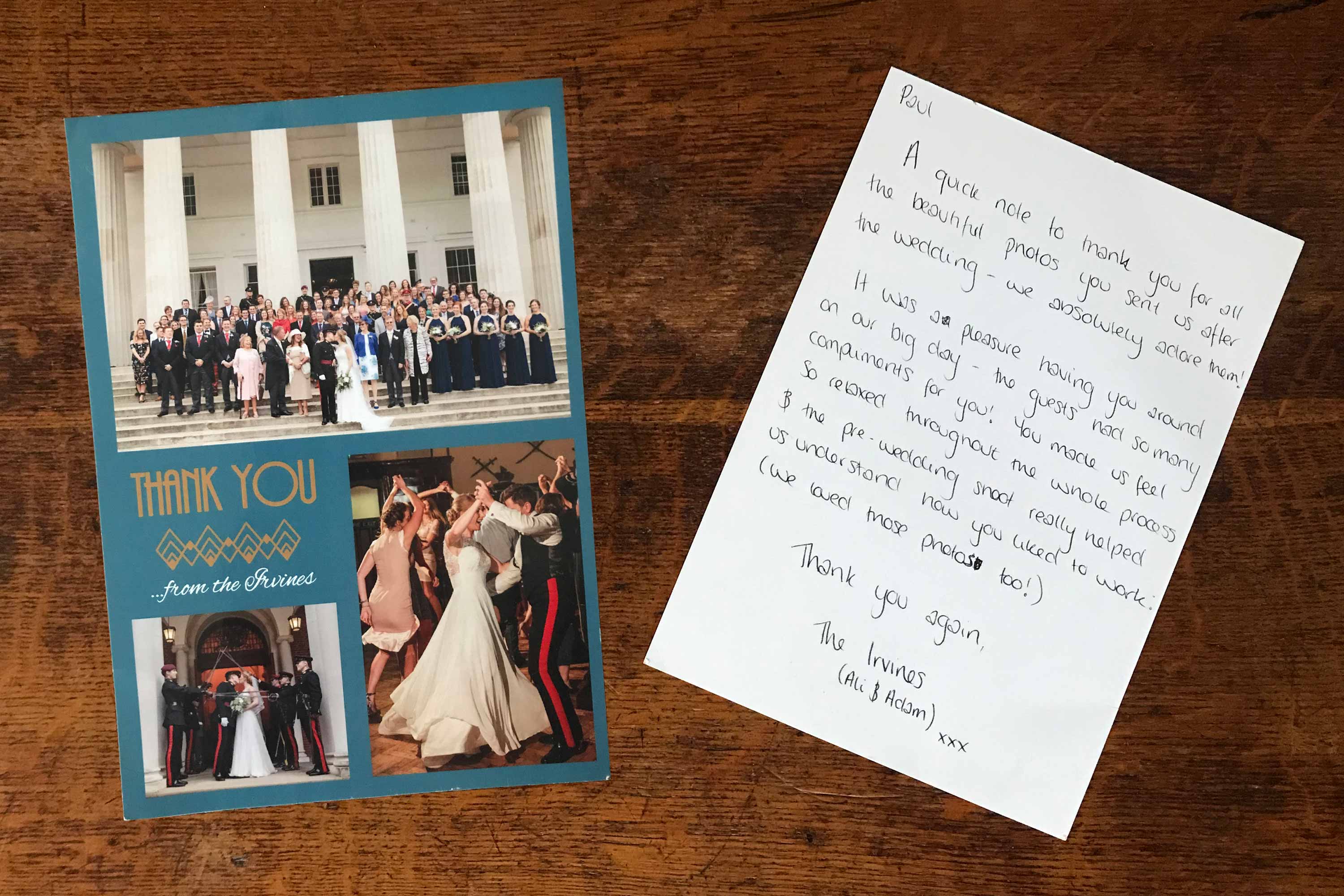 Thank you card for Sandhurst military wedding