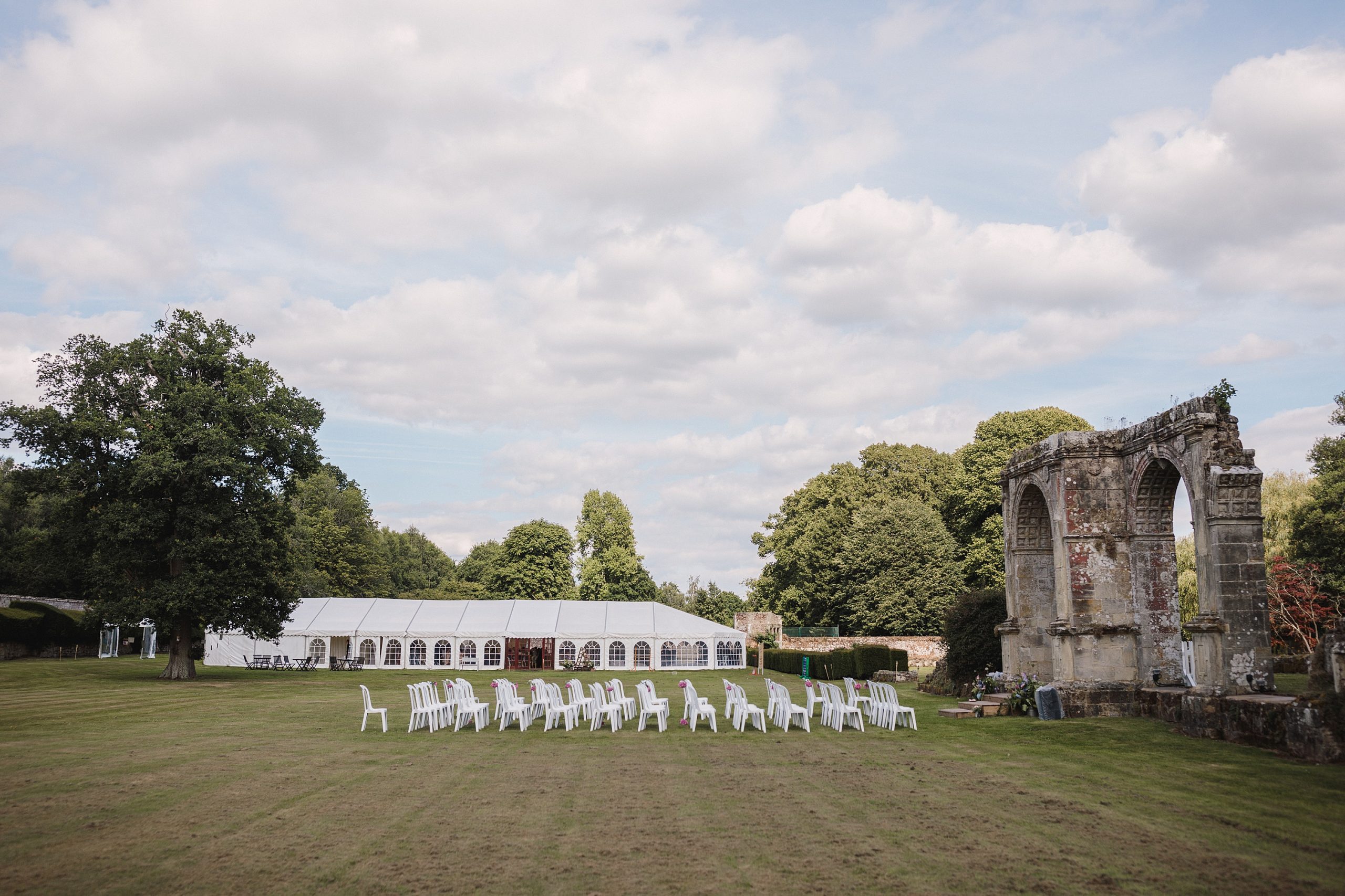 outside wedding ceremony at Slaugham Place