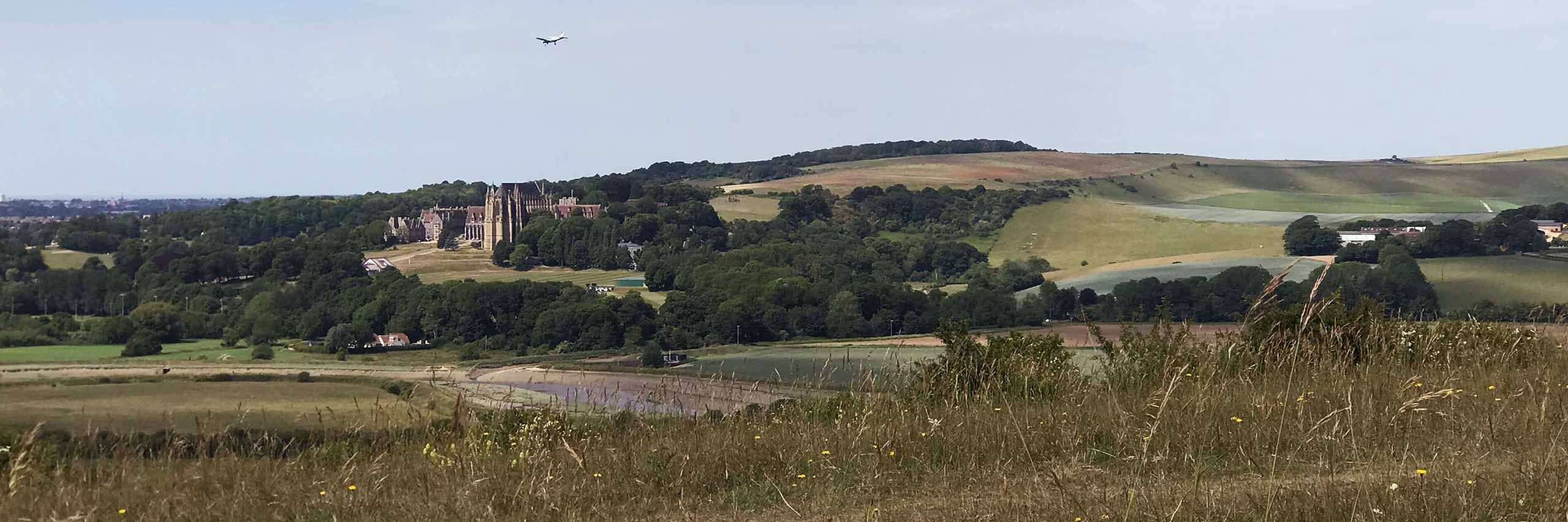 View of Lancing College from the South Downs