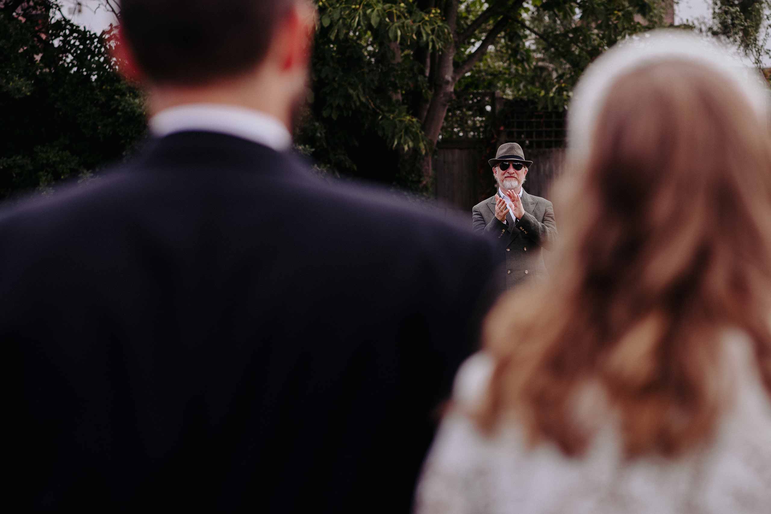 Father of the bride at lockdown July 2020 COVID-19 pandemic Streatham common wedding reception