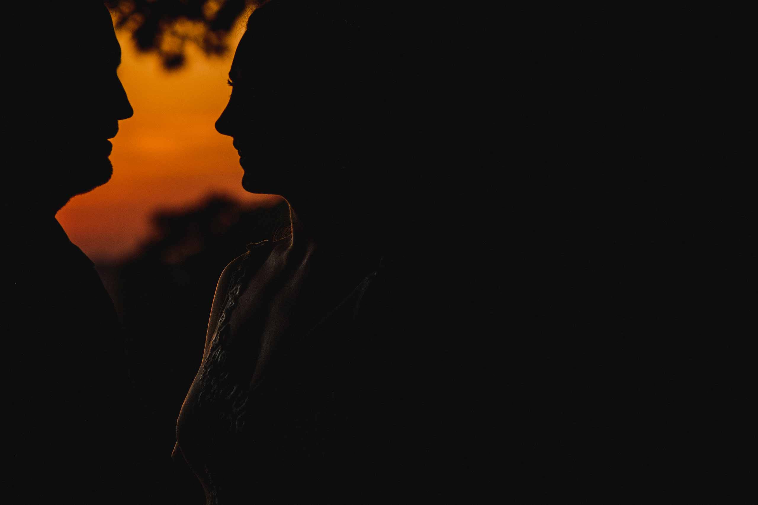 bride and groom silhouette in Richmond at sunset
