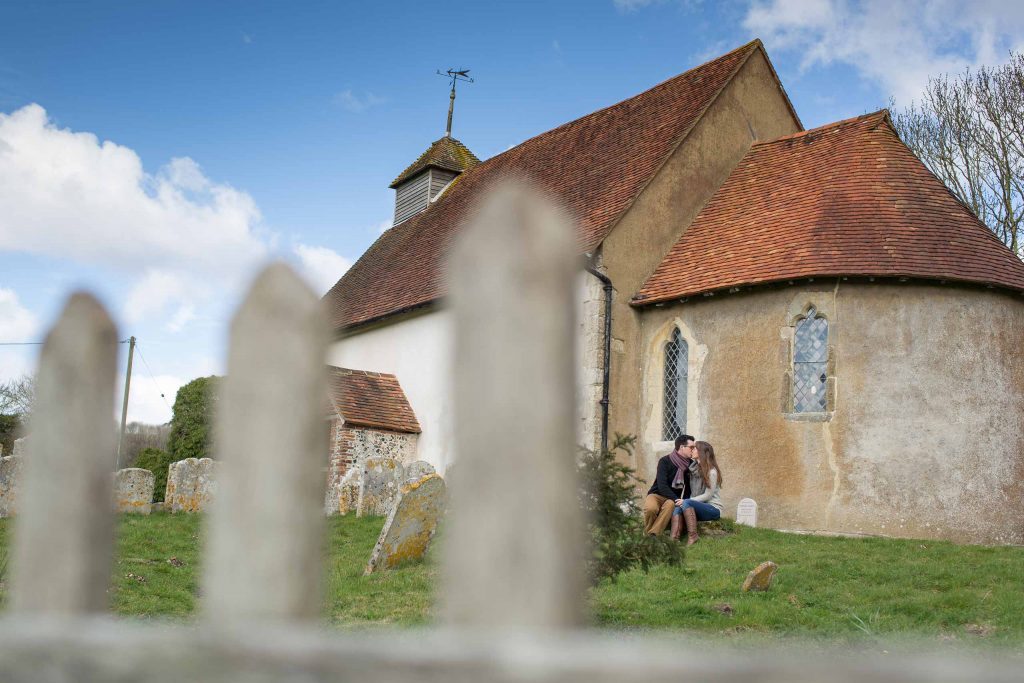 Pre-wedding engagement shoot at Upwaltham Church 