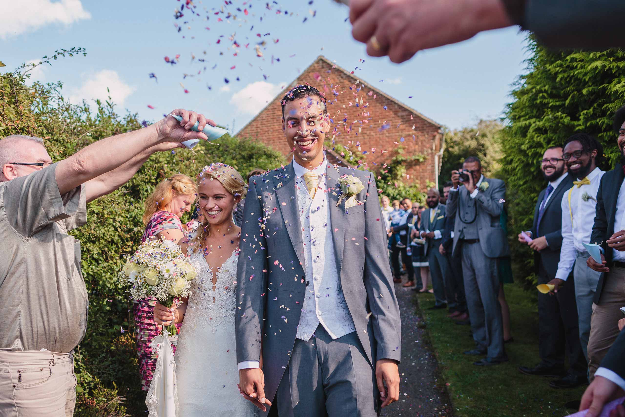 Confetti at a Sussex Chantry wedding ceremony