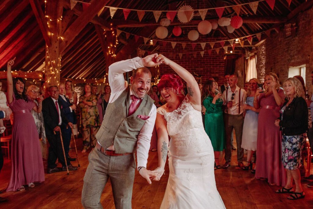 Bride and Grooms first dance at Grittenham Barn