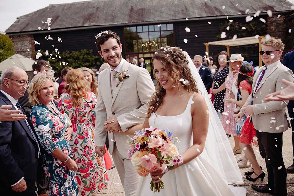 Confetti shot at Upwaltham Barns wedding