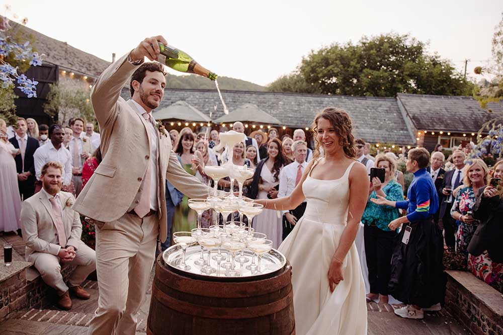 Wedding Champagne tower at Upwaltham Barns 