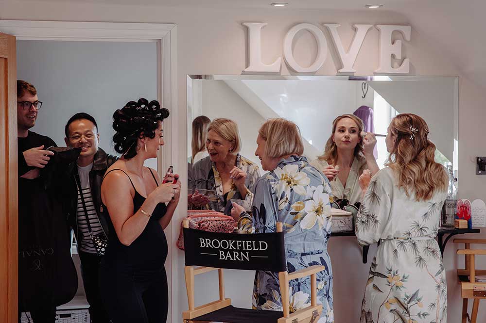 Bride preparations at Brookfield Barn