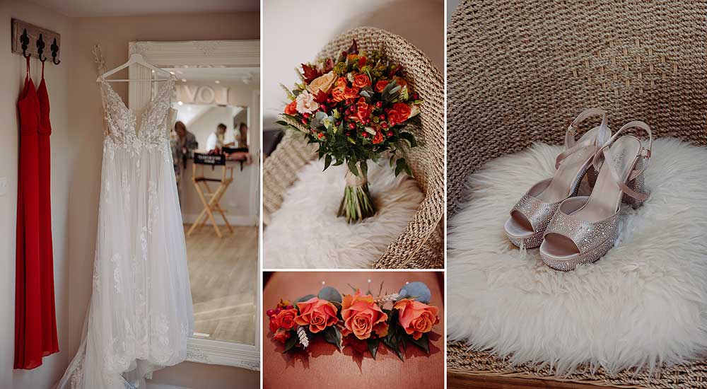 Wedding details at bride preparations at Brookfield Barn